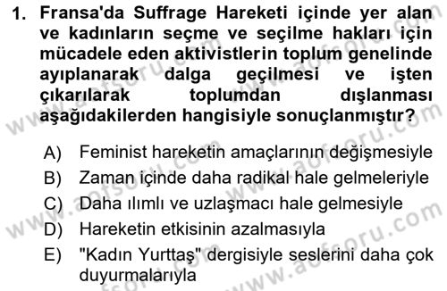 Toplumsal Cinsiyet Çalışmaları Dersi 2025 - 2026 Yılı (Final) Dönem Sonu Sınav Soruları 1. Soru