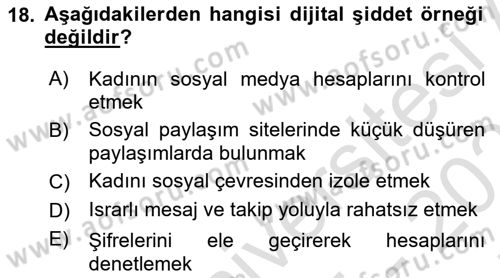 Toplumsal Cinsiyet Çalışmaları Dersi 2025 - 2026 Yılı (Final) Dönem Sonu Sınav Soruları 18. Soru
