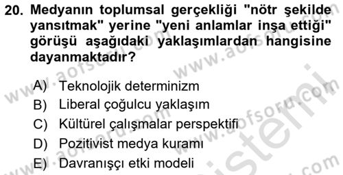 Toplumsal Cinsiyet Çalışmaları Dersi 2025 - 2026 Yılı (Final) Dönem Sonu Sınav Soruları 20. Soru