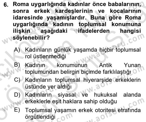 Toplumsal Cinsiyet Çalışmaları Dersi 2025 - 2026 Yılı (Final) Dönem Sonu Sınav Soruları 6. Soru
