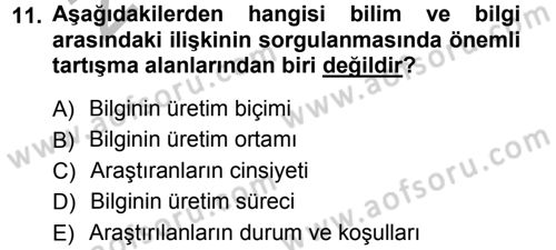 Toplumsal Cinsiyet Sosyolojisi Dersi Ara Sınavı Deneme Sınav Soruları 11. Soru