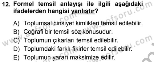 Toplumsal Cinsiyet Sosyolojisi Dersi Ara Sınavı Deneme Sınav Soruları 12. Soru
