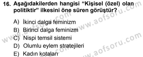 Toplumsal Cinsiyet Sosyolojisi Dersi Ara Sınavı Deneme Sınav Soruları 16. Soru