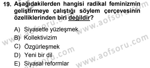 Toplumsal Cinsiyet Sosyolojisi Dersi Ara Sınavı Deneme Sınav Soruları 19. Soru