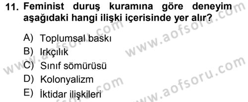 Toplumsal Cinsiyet Sosyolojisi Dersi 2012 - 2013 Yılı (Final) Dönem Sonu Sınav Soruları 11. Soru