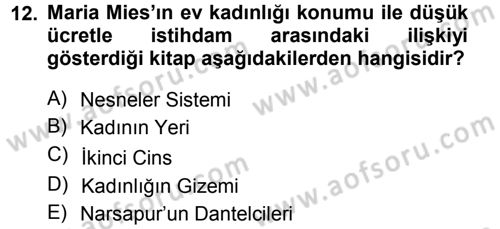 Toplumsal Cinsiyet Sosyolojisi Dersi 2012 - 2013 Yılı (Final) Dönem Sonu Sınav Soruları 12. Soru