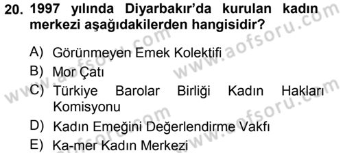 Toplumsal Cinsiyet Sosyolojisi Dersi 2012 - 2013 Yılı (Final) Dönem Sonu Sınav Soruları 20. Soru