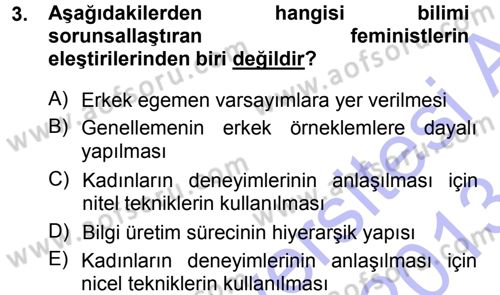 Toplumsal Cinsiyet Sosyolojisi Dersi 2012 - 2013 Yılı (Final) Dönem Sonu Sınav Soruları 3. Soru