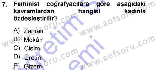 Toplumsal Cinsiyet Sosyolojisi Dersi 2012 - 2013 Yılı (Final) Dönem Sonu Sınav Soruları 7. Soru