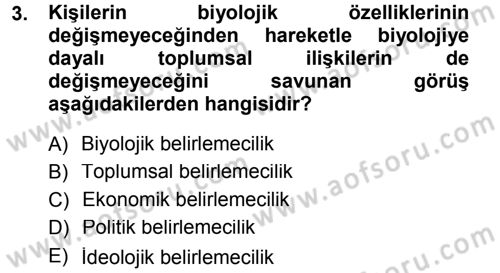 Toplumsal Cinsiyet Sosyolojisi Dersi Ara Sınavı Deneme Sınav Soruları 3. Soru