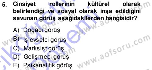 Toplumsal Cinsiyet Sosyolojisi Dersi 2013 - 2014 Yılı (Vize) Ara Sınav Soruları 5. Soru