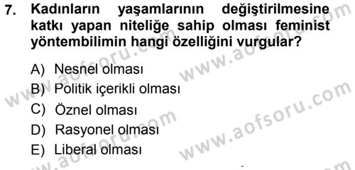 Toplumsal Cinsiyet Sosyolojisi Dersi 2013 - 2014 Yılı (Vize) Ara Sınav Soruları 7. Soru