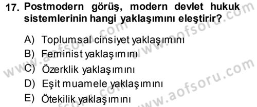 Toplumsal Cinsiyet Sosyolojisi Dersi 2013 - 2014 Yılı (Final) Dönem Sonu Sınav Soruları 17. Soru