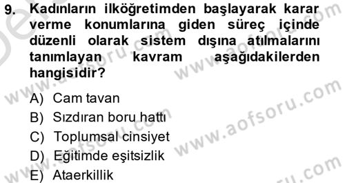 Toplumsal Cinsiyet Sosyolojisi Dersi 2013 - 2014 Yılı Tek Ders Sınav Soruları 9. Soru