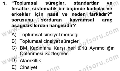 Toplumsal Cinsiyet Sosyolojisi Dersi 2014 - 2015 Yılı (Vize) Ara Sınav Soruları 1. Soru