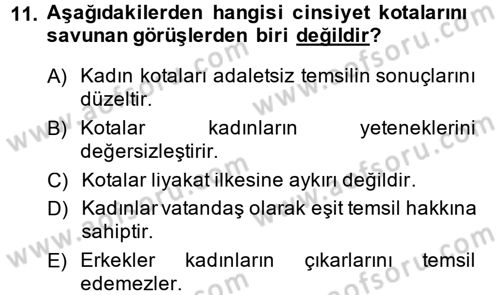 Toplumsal Cinsiyet Sosyolojisi Dersi 2014 - 2015 Yılı (Vize) Ara Sınav Soruları 11. Soru