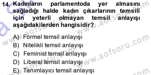Toplumsal Cinsiyet Sosyolojisi Dersi 2014 - 2015 Yılı (Vize) Ara Sınav Soruları 14. Soru