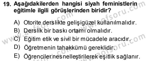 Toplumsal Cinsiyet Sosyolojisi Dersi 2014 - 2015 Yılı (Vize) Ara Sınav Soruları 19. Soru