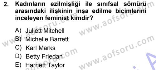 Toplumsal Cinsiyet Sosyolojisi Dersi Ara Sınavı Deneme Sınav Soruları 2. Soru