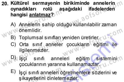 Toplumsal Cinsiyet Sosyolojisi Dersi 2014 - 2015 Yılı (Vize) Ara Sınav Soruları 20. Soru