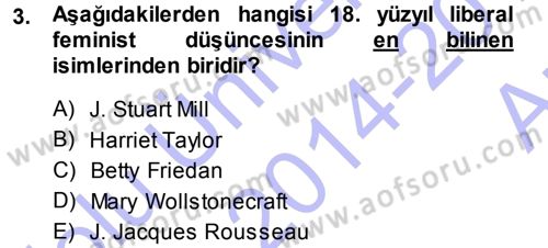 Toplumsal Cinsiyet Sosyolojisi Dersi Ara Sınavı Deneme Sınav Soruları 3. Soru