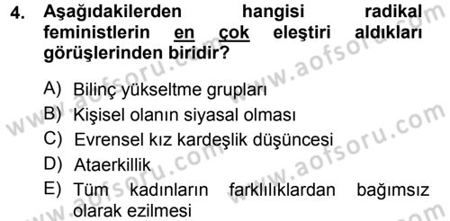 Toplumsal Cinsiyet Sosyolojisi Dersi 2014 - 2015 Yılı (Vize) Ara Sınav Soruları 4. Soru