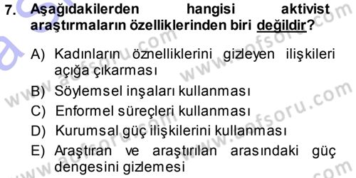 Toplumsal Cinsiyet Sosyolojisi Dersi Ara Sınavı Deneme Sınav Soruları 7. Soru