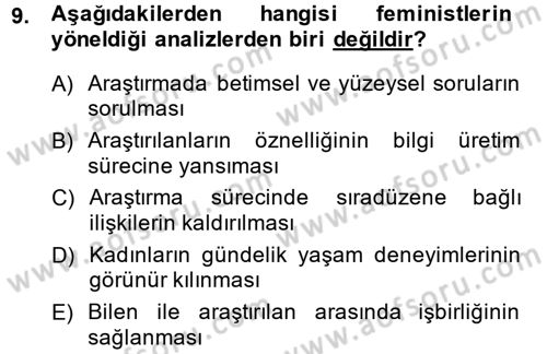 Toplumsal Cinsiyet Sosyolojisi Dersi Ara Sınavı Deneme Sınav Soruları 9. Soru
