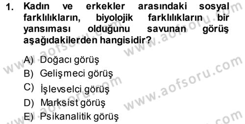 Toplumsal Cinsiyet Sosyolojisi Dersi 2014 - 2015 Yılı (Final) Dönem Sonu Sınav Soruları 1. Soru