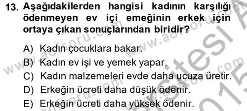 Toplumsal Cinsiyet Sosyolojisi Dersi 2014 - 2015 Yılı (Final) Dönem Sonu Sınav Soruları 13. Soru