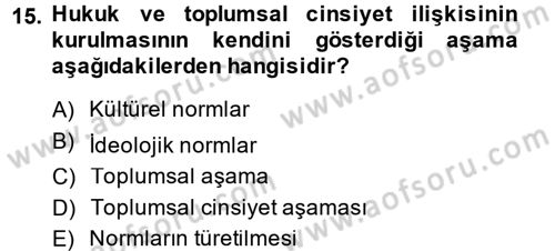 Toplumsal Cinsiyet Sosyolojisi Dersi 2014 - 2015 Yılı (Final) Dönem Sonu Sınav Soruları 15. Soru