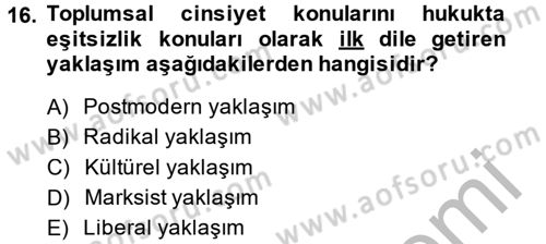 Toplumsal Cinsiyet Sosyolojisi Dersi 2014 - 2015 Yılı (Final) Dönem Sonu Sınav Soruları 16. Soru
