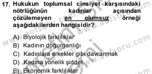 Toplumsal Cinsiyet Sosyolojisi Dersi 2014 - 2015 Yılı (Final) Dönem Sonu Sınav Soruları 17. Soru