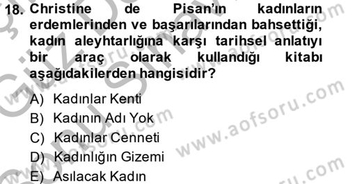 Toplumsal Cinsiyet Sosyolojisi Dersi 2014 - 2015 Yılı (Final) Dönem Sonu Sınav Soruları 18. Soru