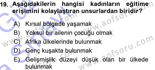 Toplumsal Cinsiyet Sosyolojisi Dersi Ara Sınavı Deneme Sınav Soruları 19. Soru