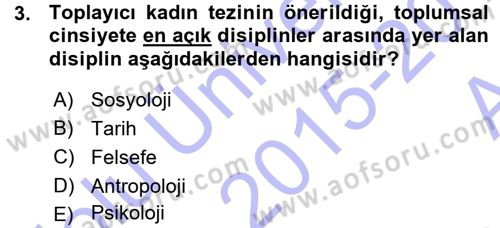 Toplumsal Cinsiyet Sosyolojisi Dersi Ara Sınavı Deneme Sınav Soruları 3. Soru