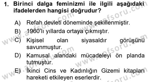 Toplumsal Cinsiyet Sosyolojisi Dersi 2015 - 2016 Yılı (Final) Dönem Sonu Sınav Soruları 1. Soru