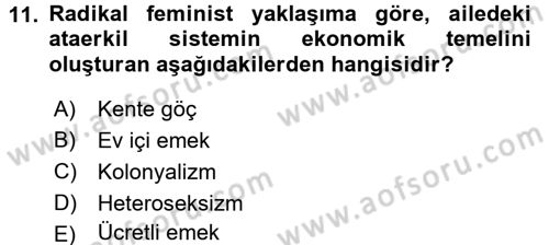 Toplumsal Cinsiyet Sosyolojisi Dersi 2015 - 2016 Yılı (Final) Dönem Sonu Sınav Soruları 11. Soru