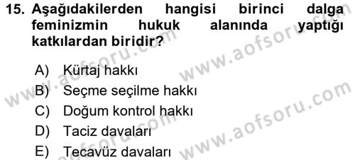 Toplumsal Cinsiyet Sosyolojisi Dersi 2015 - 2016 Yılı (Final) Dönem Sonu Sınav Soruları 15. Soru