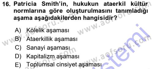 Toplumsal Cinsiyet Sosyolojisi Dersi 2015 - 2016 Yılı (Final) Dönem Sonu Sınav Soruları 16. Soru