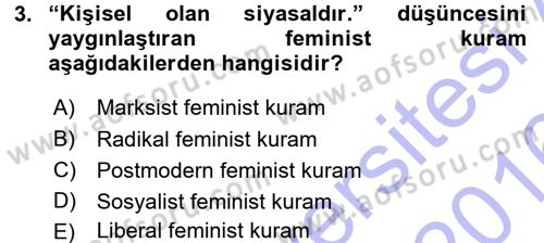 Toplumsal Cinsiyet Sosyolojisi Dersi 2015 - 2016 Yılı (Final) Dönem Sonu Sınav Soruları 3. Soru