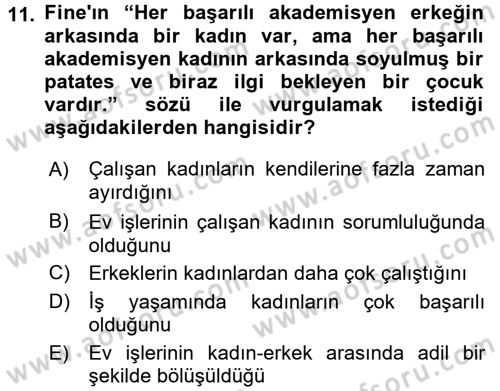 Toplumsal Cinsiyet Sosyolojisi Dersi 2016 - 2017 Yılı 3 Ders Sınavı 11. Soru