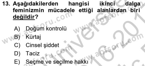Toplumsal Cinsiyet Sosyolojisi Dersi 2016 - 2017 Yılı 3 Ders Sınav Soruları 13. Soru