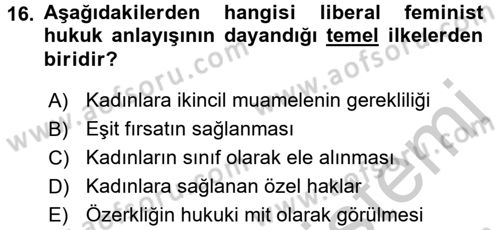 Toplumsal Cinsiyet Sosyolojisi Dersi 2016 - 2017 Yılı 3 Ders Sınav Soruları 16. Soru