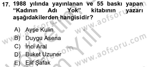 Toplumsal Cinsiyet Sosyolojisi Dersi 2016 - 2017 Yılı 3 Ders Sınav Soruları 17. Soru