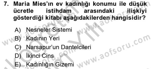 Toplumsal Cinsiyet Sosyolojisi Dersi 2016 - 2017 Yılı 3 Ders Sınav Soruları 7. Soru