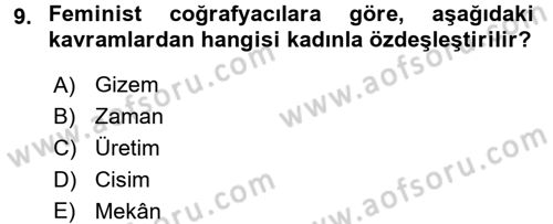 Toplumsal Cinsiyet Sosyolojisi Dersi 2016 - 2017 Yılı 3 Ders Sınav Soruları 9. Soru