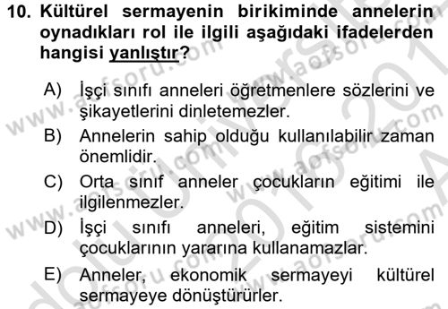 Toplumsal Cinsiyet Sosyolojisi Dersi Ara Sınavı Deneme Sınav Soruları 10. Soru