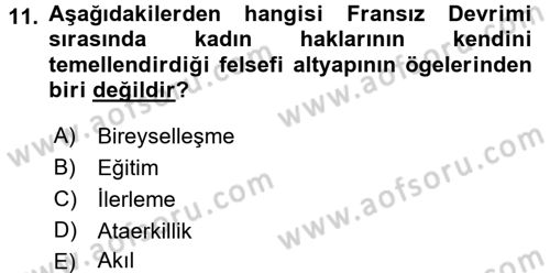 Toplumsal Cinsiyet Sosyolojisi Dersi Ara Sınavı Deneme Sınav Soruları 11. Soru