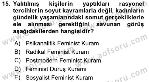 Toplumsal Cinsiyet Sosyolojisi Dersi Ara Sınavı Deneme Sınav Soruları 15. Soru